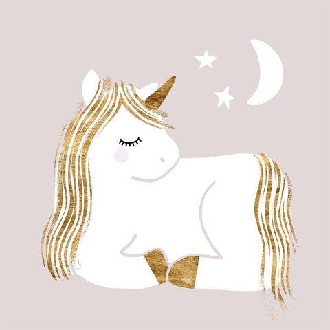 Sleepy Unicorn II White Modern Wood Framed Art Print with Double Matting by Barnes, Victoria