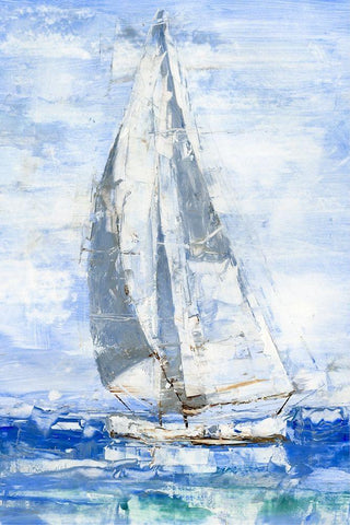 Blue Sails I White Modern Wood Framed Art Print with Double Matting by Harper, Ethan