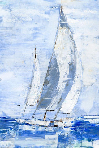 Blue Sails II White Modern Wood Framed Art Print with Double Matting by Harper, Ethan