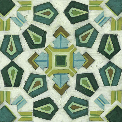 Palm Piazza Tile III White Modern Wood Framed Art Print with Double Matting by Vess, June Erica