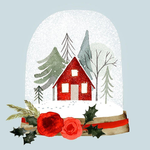 Snow Globe Village I Black Modern Wood Framed Art Print with Double Matting by Barnes, Victoria