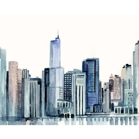 Watercolor Skyline II Black Modern Wood Framed Art Print with Double Matting by Barnes, Victoria