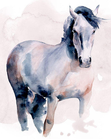 Horse in Watercolor I White Modern Wood Framed Art Print with Double Matting by Parker, Jennifer Paxton