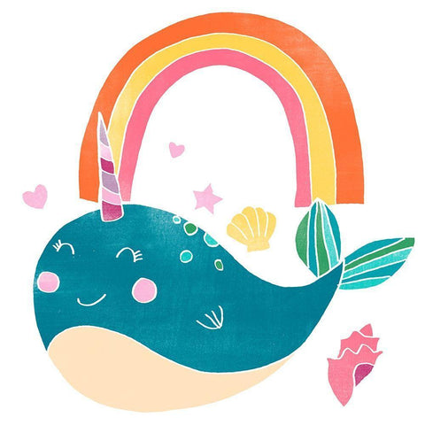 Happy Narwals I White Modern Wood Framed Art Print with Double Matting by Vess, June Erica