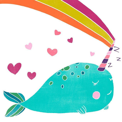 Happy Narwals III White Modern Wood Framed Art Print with Double Matting by Vess, June Erica