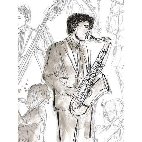 Jazz Sketchbook I Black Modern Wood Framed Art Print with Double Matting by Vess, June Erica