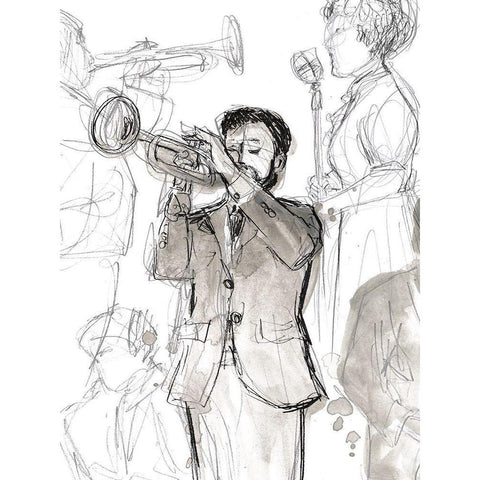 Jazz Sketchbook II Black Modern Wood Framed Art Print by Vess, June Erica