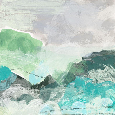 Ocean Hillside I White Modern Wood Framed Art Print with Double Matting by Vess, June Erica