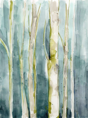 Treeline Watercolor I White Modern Wood Framed Art Print with Double Matting by Goldberger, Jennifer