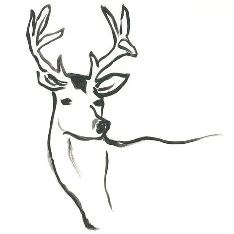 Minimal Deer I White Modern Wood Framed Art Print with Double Matting by Vess, June Erica