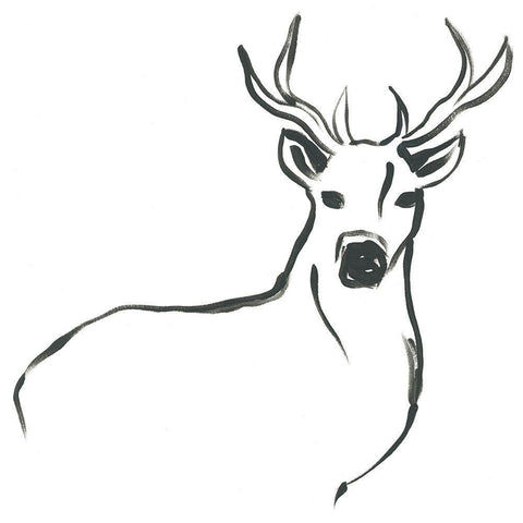 Minimal Deer II White Modern Wood Framed Art Print with Double Matting by Vess, June Erica