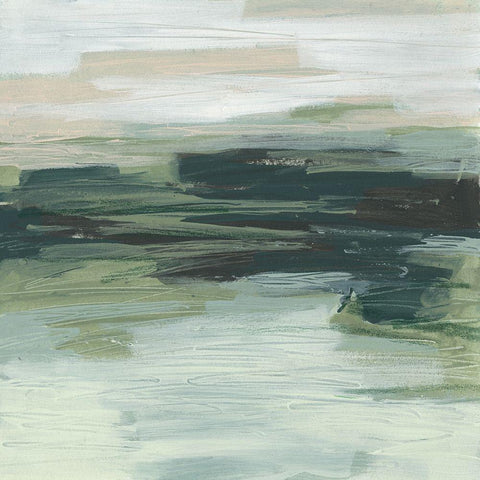 Moss Fields I Black Modern Wood Framed Art Print with Double Matting by Vess, June Erica