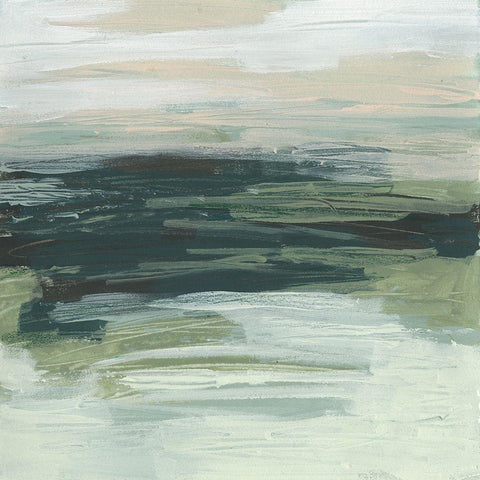 Moss Fields II Black Ornate Wood Framed Art Print with Double Matting by Vess, June Erica