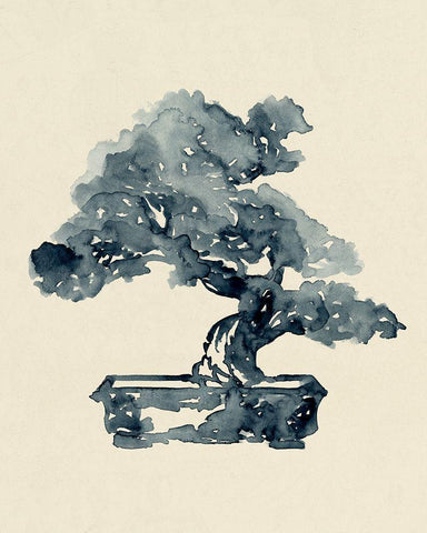 Indigo Bonsai II Black Ornate Wood Framed Art Print with Double Matting by Green, Jacob