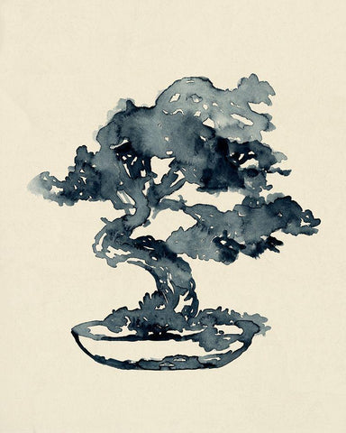 Indigo Bonsai IV White Modern Wood Framed Art Print with Double Matting by Green, Jacob