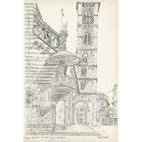 European Building Sketch II Black Modern Wood Framed Art Print with Double Matting by Foust, Richard