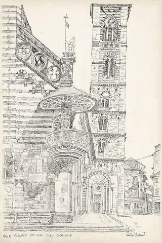 European Building Sketch II Black Ornate Wood Framed Art Print with Double Matting by Foust, Richard