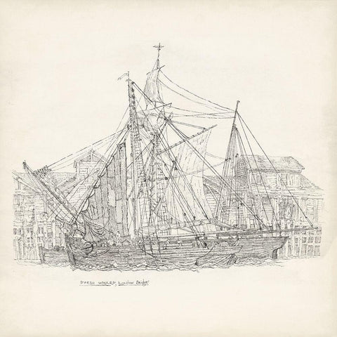 Antique Ship Sketch X White Modern Wood Framed Art Print with Double Matting by Foust, Richard