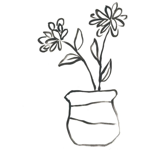 Budding Vase II Black Modern Wood Framed Art Print by Vess, June Erica