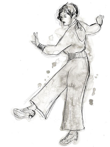 Charleston Dancers I White Modern Wood Framed Art Print with Double Matting by Vess, June Erica