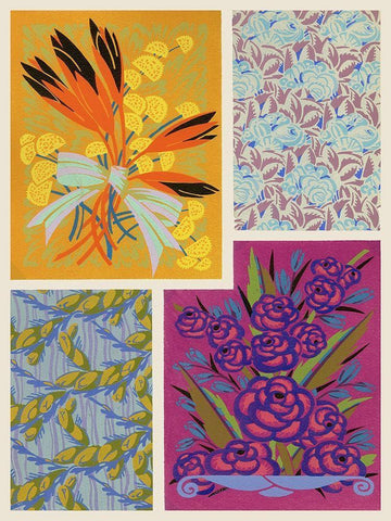 Art Deco Florals I White Modern Wood Framed Art Print with Double Matting by Baxter Mill Archive