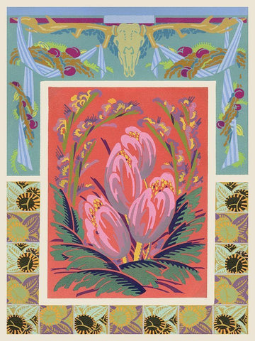 Art Deco Florals VIII Black Ornate Wood Framed Art Print with Double Matting by Baxter Mill Archive
