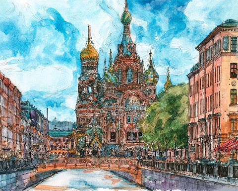 Russia Temple II White Modern Wood Framed Art Print with Double Matting by Wang, Melissa