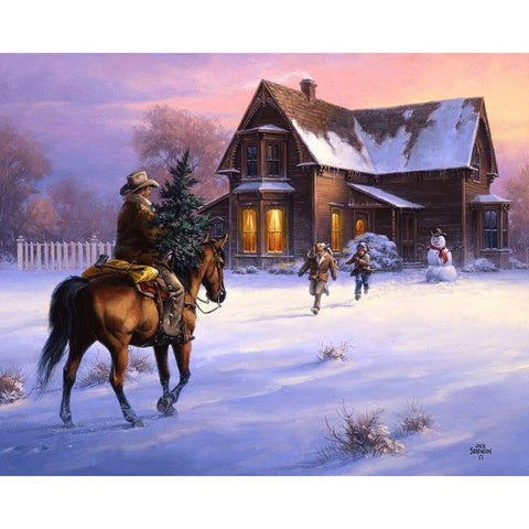 The Day Daddy Brought Home the Tree Black Modern Wood Framed Art Print with Double Matting by Sorenson, Jack