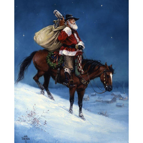 A Cowboy Christmas White Modern Wood Framed Art Print by Sorenson, Jack