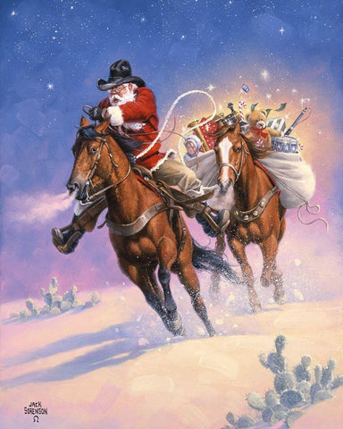 Santas Big Ride Black Ornate Wood Framed Art Print with Double Matting by Sorenson, Jack