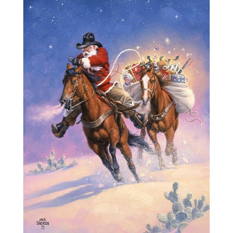 Santas Big Ride Gold Ornate Wood Framed Art Print with Double Matting by Sorenson, Jack