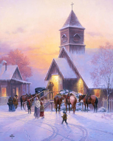 Sunday Service Black Ornate Wood Framed Art Print with Double Matting by Sorenson, Jack