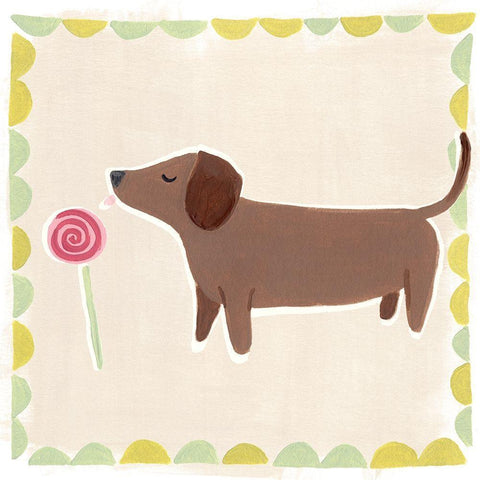 Dachshund Delight I White Modern Wood Framed Art Print by Vess, June Erica