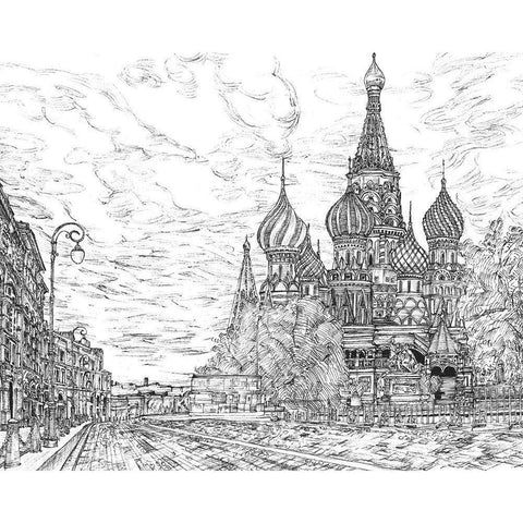Russia in Black and White I Gold Ornate Wood Framed Art Print with Double Matting by Wang, Melissa