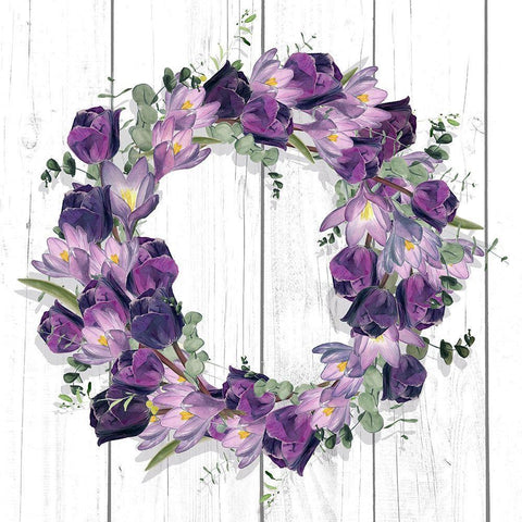 Purple Tulip Wreath I Black Modern Wood Framed Art Print with Double Matting by Parker, Jennifer Paxton