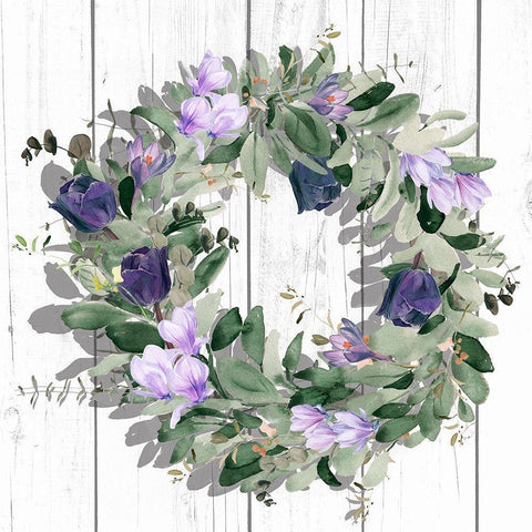 Purple Tulip Wreath II Black Modern Wood Framed Art Print with Double Matting by Parker, Jennifer Paxton