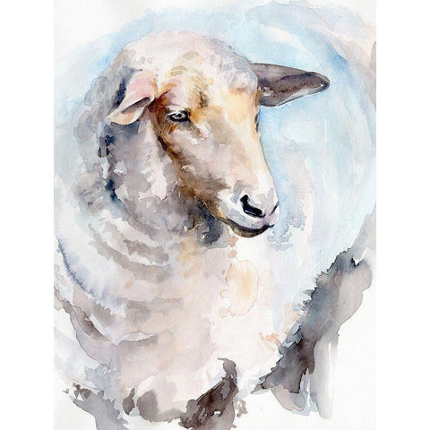 Watercolor Sheep I White Modern Wood Framed Art Print by Parker, Jennifer Paxton