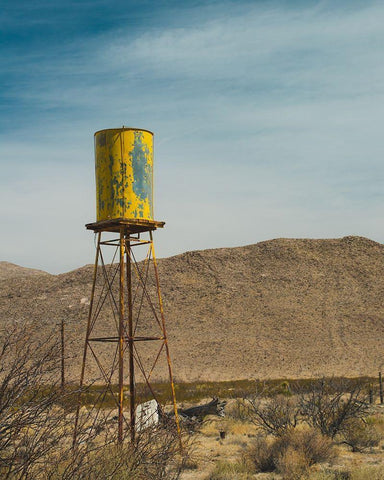 Yellow Water Tower I White Modern Wood Framed Art Print with Double Matting by Quintero, Sonja