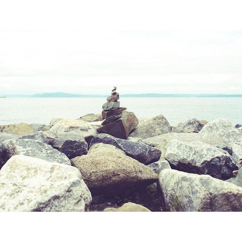 Bay Rocks III White Modern Wood Framed Art Print by Quintero, Sonja