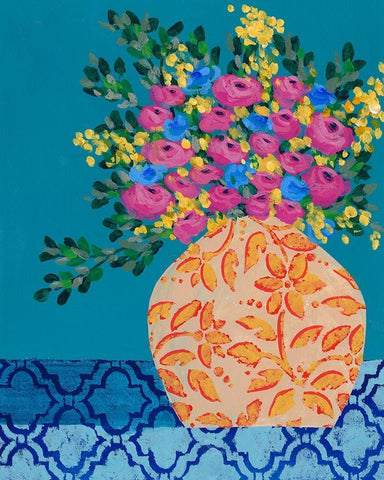 A Gathering of Flowers I White Modern Wood Framed Art Print with Double Matting by Moore, Regina