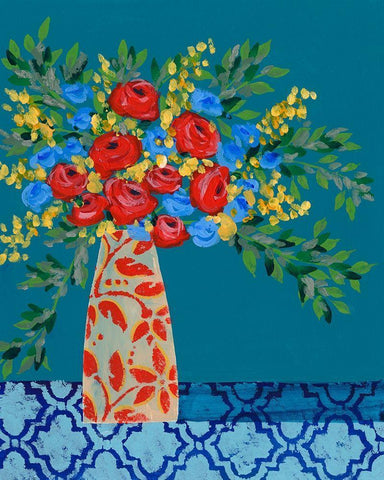 A Gathering of Flowers II White Modern Wood Framed Art Print with Double Matting by Moore, Regina