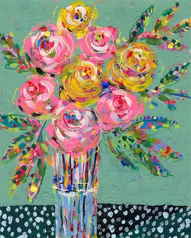 Bright Colored Bouquet I White Modern Wood Framed Art Print with Double Matting by Moore, Regina