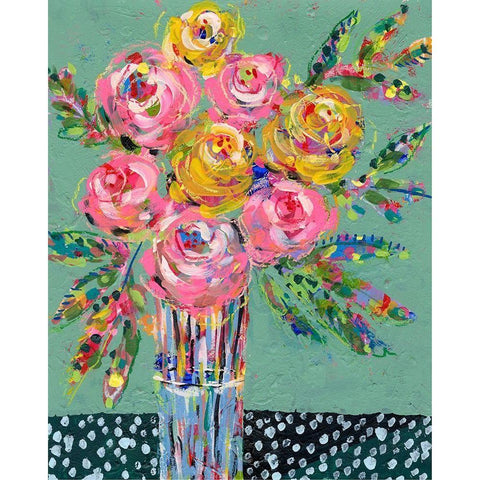 Bright Colored Bouquet I Black Modern Wood Framed Art Print with Double Matting by Moore, Regina