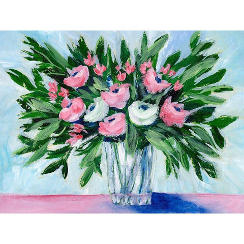 Rosy Bouquet II Black Modern Wood Framed Art Print with Double Matting by Moore, Regina