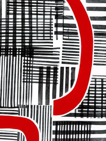 Red Interrupted I White Modern Wood Framed Art Print with Double Matting by Moore, Regina