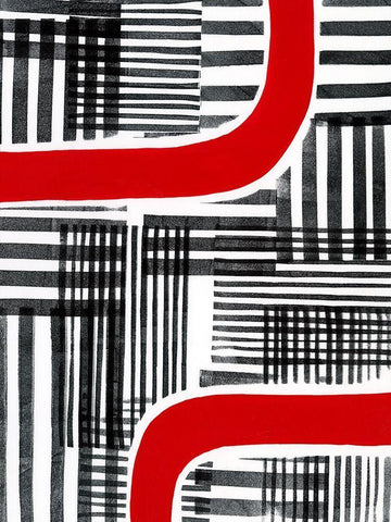 Red Interrupted II White Modern Wood Framed Art Print with Double Matting by Moore, Regina