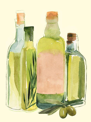 Olive Oil Set II White Modern Wood Framed Art Print with Double Matting by Warren, Annie