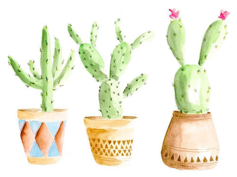 Patterned Pots I White Modern Wood Framed Art Print with Double Matting by Moore, Regina