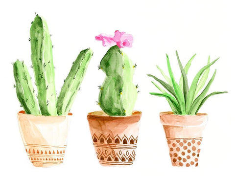 Patterned Pots II White Modern Wood Framed Art Print with Double Matting by Moore, Regina