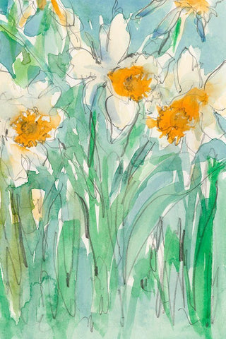 Daffodils Stems II White Modern Wood Framed Art Print with Double Matting by Dixon, Samuel